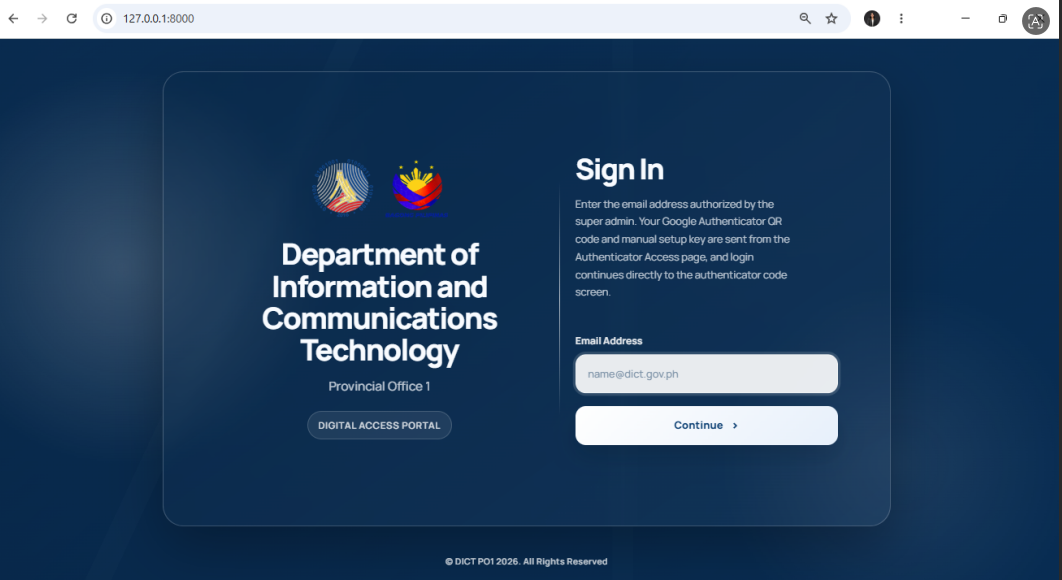 Project 1 system sign in screen